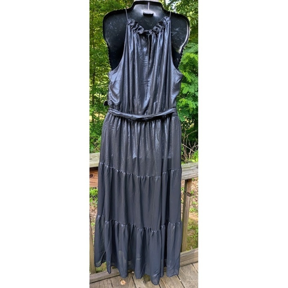 New Simply Vera Wang Maxi Dress M Shiny Blue Iridescent Tiered Glam Shimmer - Picture 5 of 15
